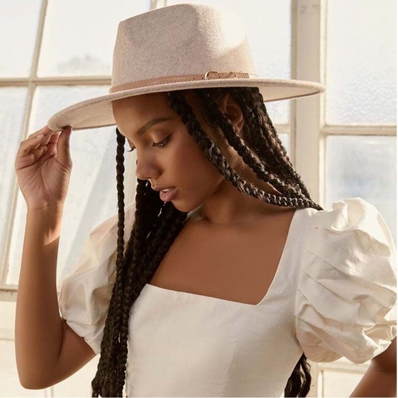 Brushed Faux Leather-Trim Fedora